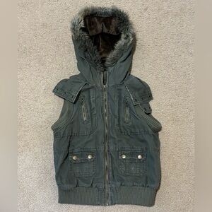 NOR Army Green Hooded Vest with Faux Fur